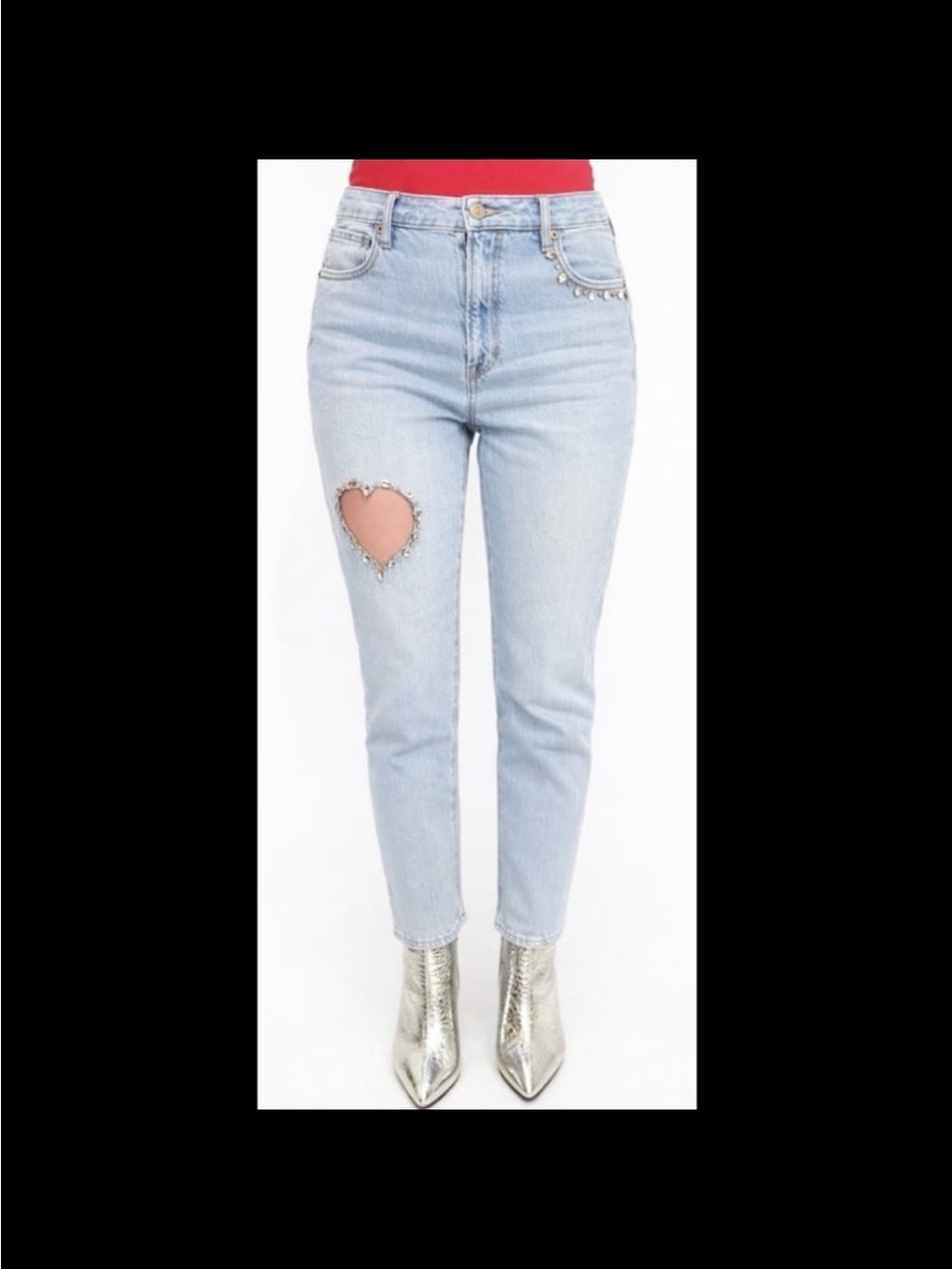 American Eagle AE Striged Mom Jeans with Rhinestone Embellishments